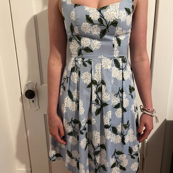 Blue cotton '50s style summer dress with pockets - Picture 3 of 11